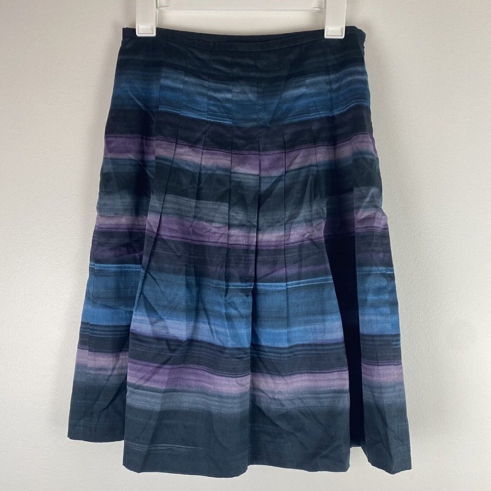 Loft Women's Pleated Skirt Size 2 NWT Striped Blue Purple Midi High Waisted